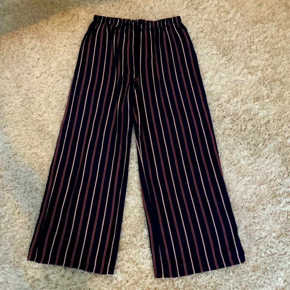 Live to be Spoiled Blue White Red L Wide Leg Pants Lightweight Travel Coastal